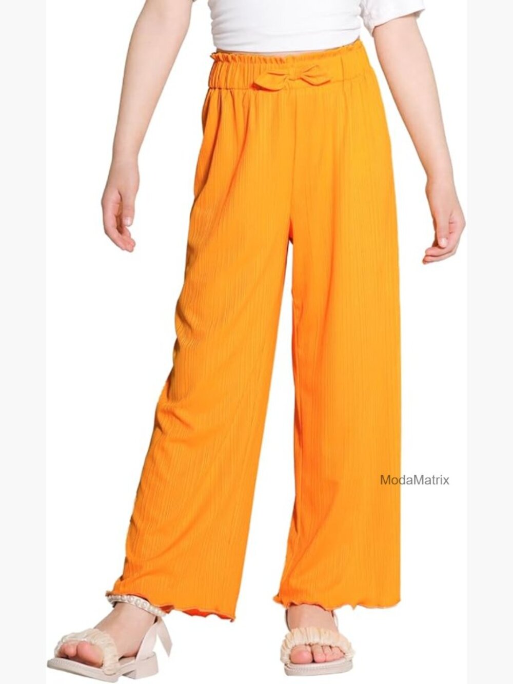 Girls Wide Leg Palazzo Pants Bow Waist Casual Spring Summer Lightweight